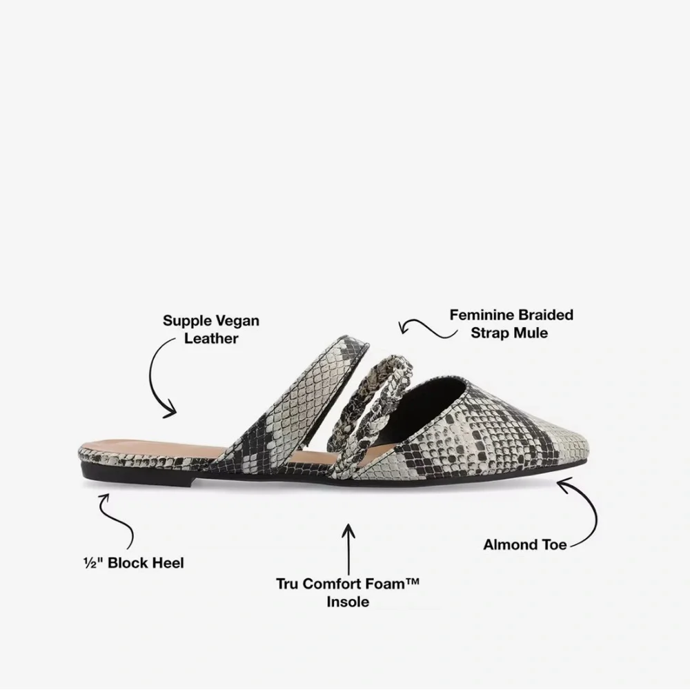 Journee Collection Olivea Pointed Toe Mule Flats Snakeskin Faux Leather 11 NEW